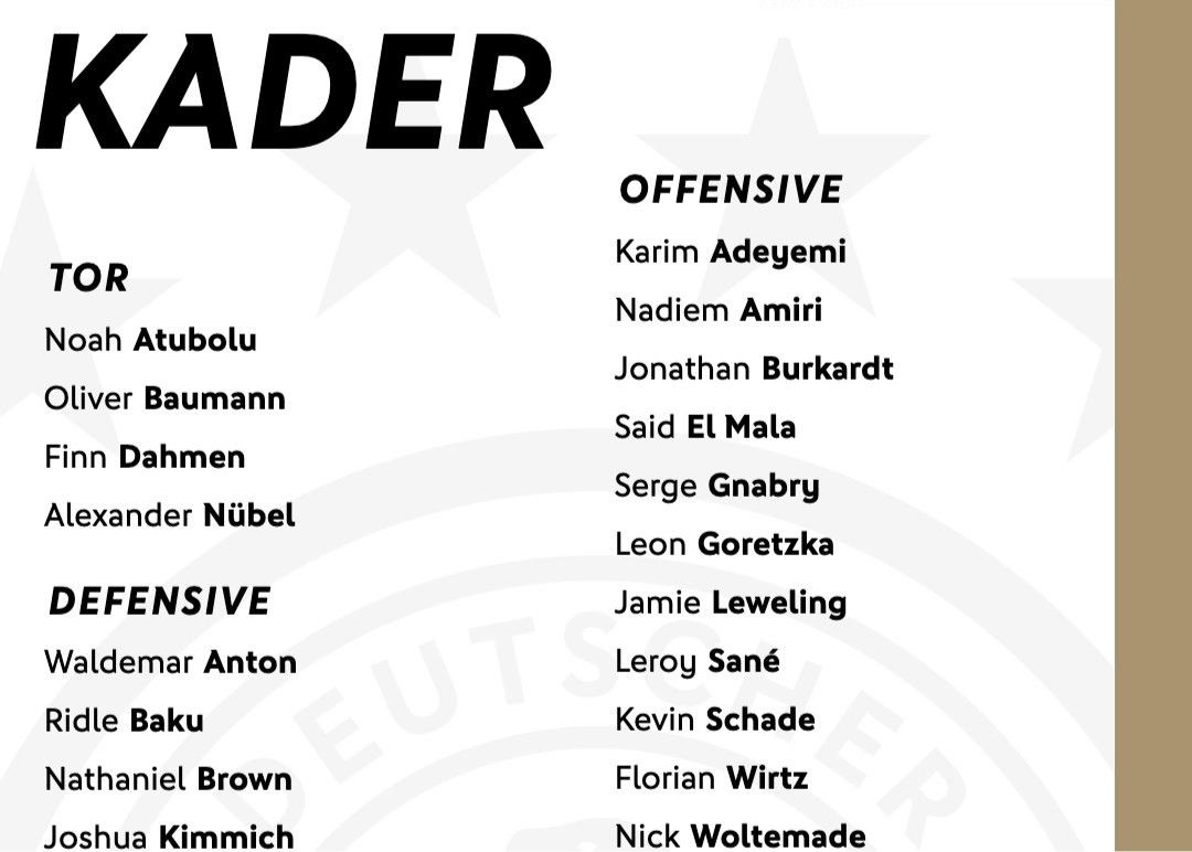 La liste des compétitions internationales allemandes de novembre est publiée : Wirtz est sur la liste et l'adolescent Marat est le premier à être sélectionné